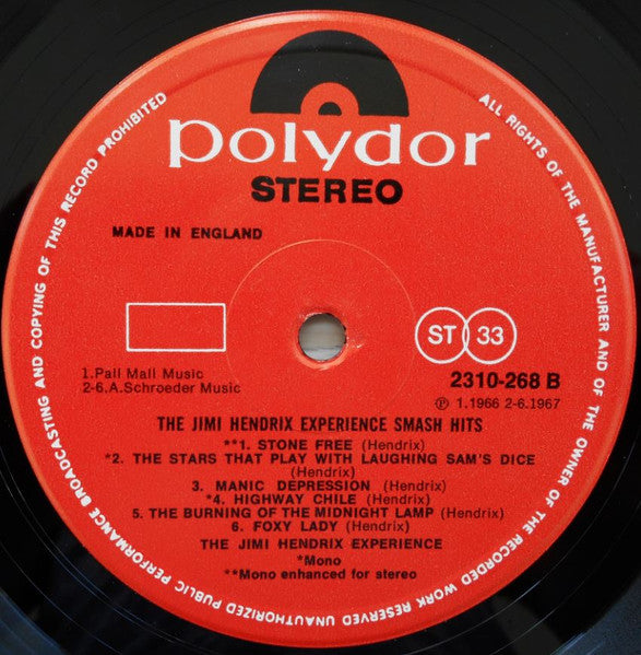 Jimi Hendrix Experience* : Smash Hits (LP, Comp, Mono, RE, Pho)