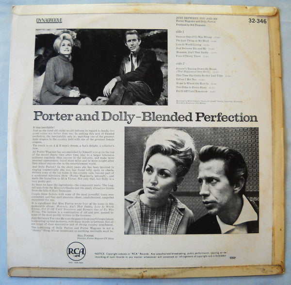 Porter Wagoner And Dolly Parton : Just Between You And Me (LP, Album, Mono)
