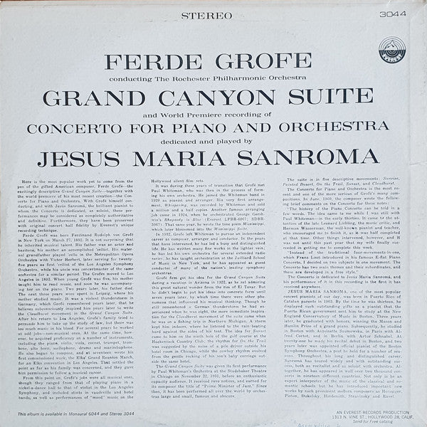 Ferde Grofe*, Rochester Philharmonic Orchestra, Jesus Maria Sanroma : Grand Canyon Suite (LP, RE, Red)