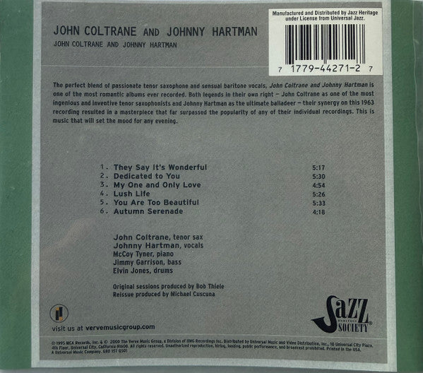 John Coltrane, Johnny Hartman : John Coltrane And Johnny Hartman  (CD, Album, Club, RE)