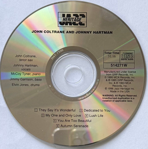 John Coltrane, Johnny Hartman : John Coltrane And Johnny Hartman  (CD, Album, Club, RE)