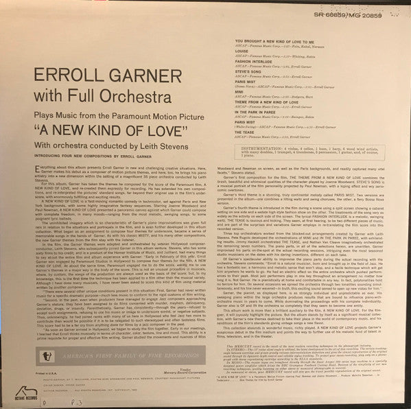 Erroll Garner With Full Orchestra Conducted By Leith Stevens : Playing Music From The Paramount Motion Picture "A New Kind Of Love" (LP, Album)