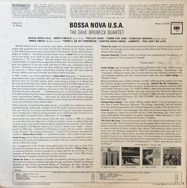 The Dave Brubeck Quartet : Bossa Nova U.S.A. (LP, Album, Pit)