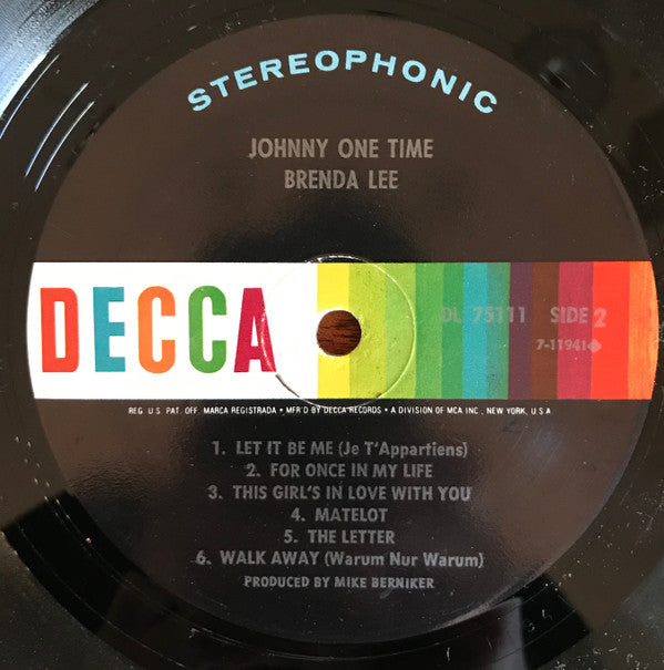 Brenda Lee : Johnny One Time (LP, Album, Pin)