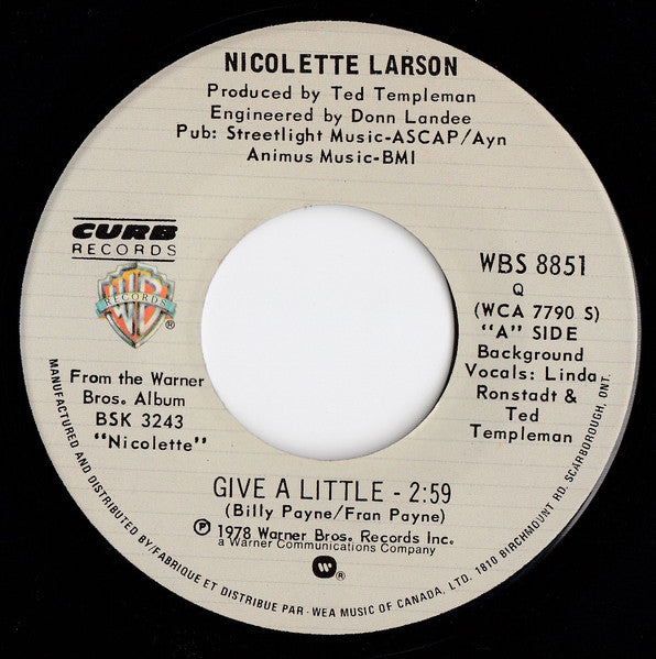 Nicolette Larson : Give a Little (7", Single)