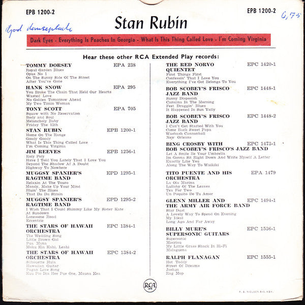 Stan Rubin And His Tigertown Five : Dixieland Bash (7", EP)