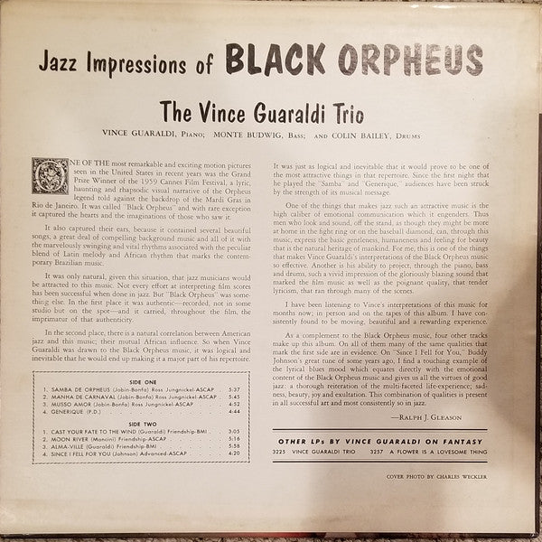 Vince Guaraldi Trio : Jazz Impressions Of Black Orpheus (LP, Album, Mono)