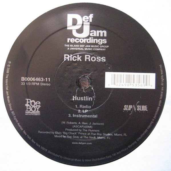 Rick Ross : Hustlin' (12", Single)