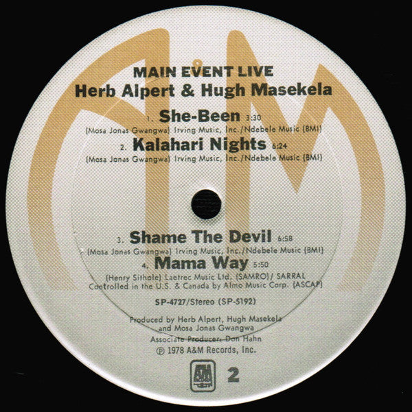 Herb Alpert & Hugh Masekela : Main Event Live (LP, Album, Ter)