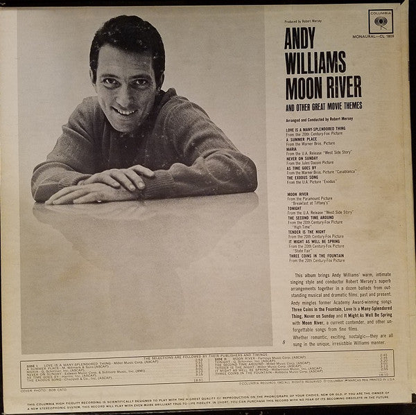 Andy Williams : Moon River And Other Great Movie Themes (LP, Album, Mono, RP)