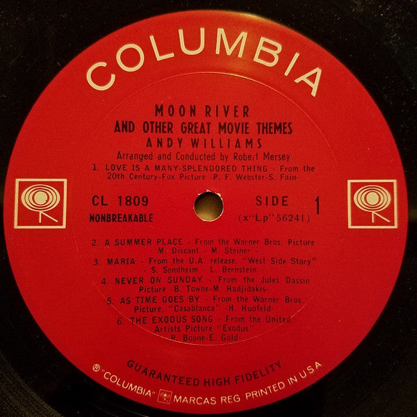 Andy Williams : Moon River And Other Great Movie Themes (LP, Album, Mono, RP)