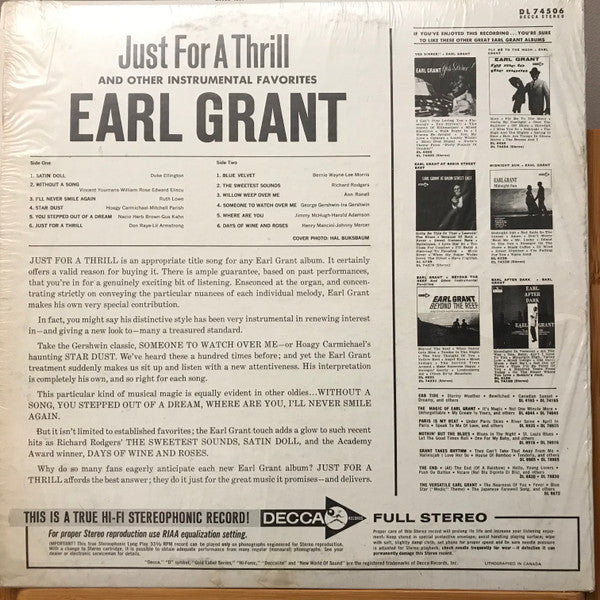 Earl Grant : Just For A Thrill (LP, Album)