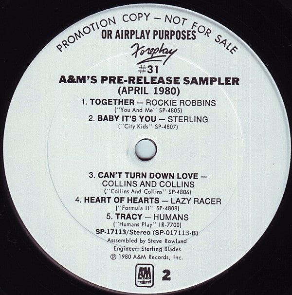 Various : Foreplay #31 A&M's Pre-Release Sampler (April 1980) (LP, Advance, Promo, Smplr)