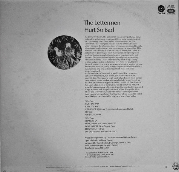 The Lettermen : Hurt So Bad (LP, Album, Scr)
