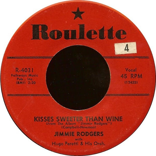Jimmie Rodgers (2) With Hugo Peretti & His Orch.* : Kisses Sweeter Than Wine / Better Loved You'll Never Be (7", Single)