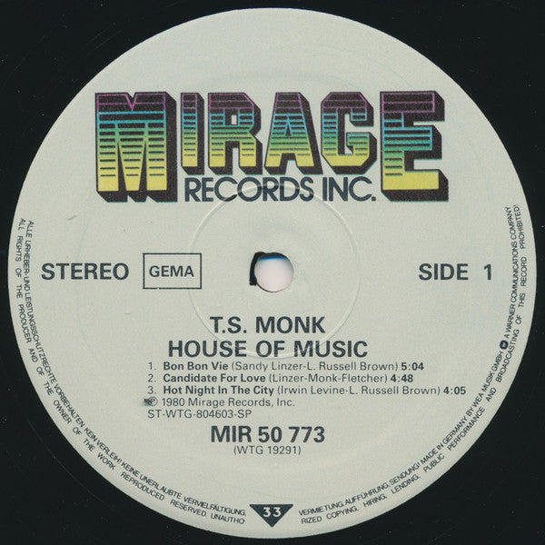 T.S. Monk : House Of Music (LP, Album)