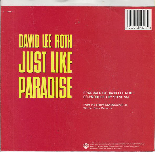 David Lee Roth : Just Like Paradise (7", Single, Spe)