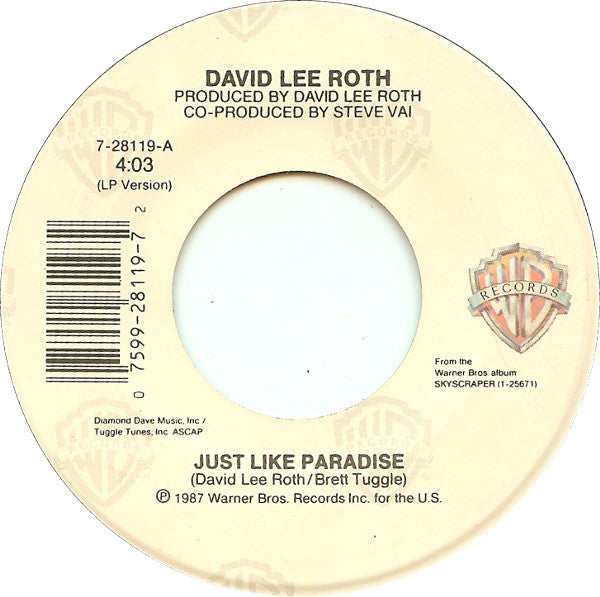 David Lee Roth : Just Like Paradise (7", Single, Spe)
