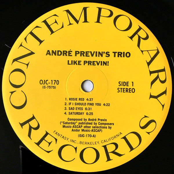 André Previn's Trio* : Like Previn! (LP, Album, RE)
