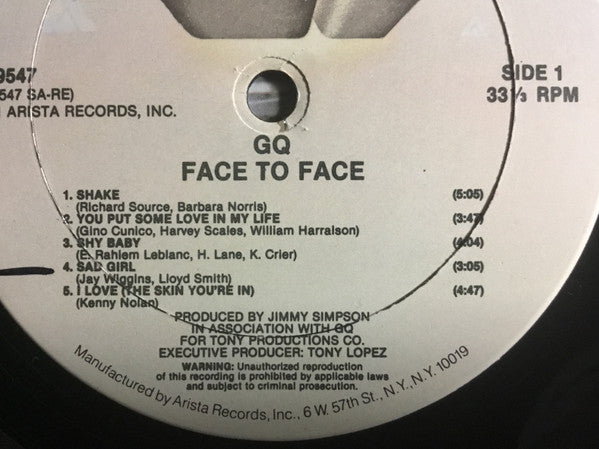 GQ : Face To Face (LP, Album, RE, Hau)