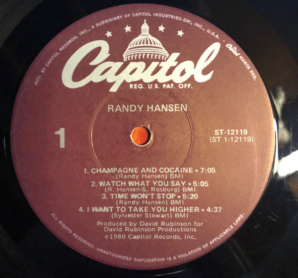 Randy Hansen : Randy Hansen (LP, Album, Jac)