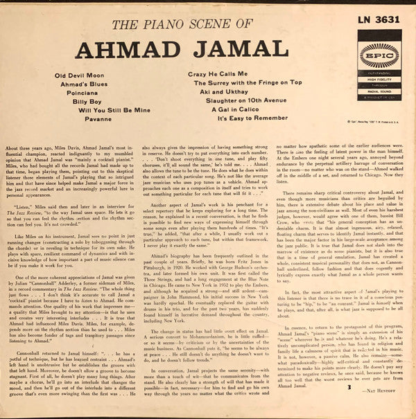 Ahmad Jamal : The Piano Scene Of Ahmad Jamal (LP, Album, Mono)