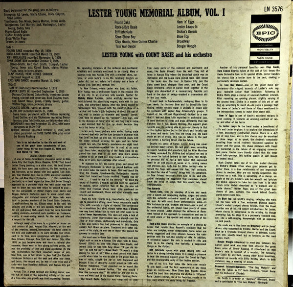 Lester Young With Count Basie Orchestra : Lester Young Memorial Album Vol. 1 (LP, Album, Comp)
