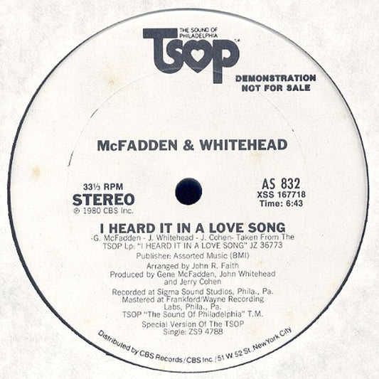 McFadden & Whitehead : I Heard It In A Love Song (12", Promo)