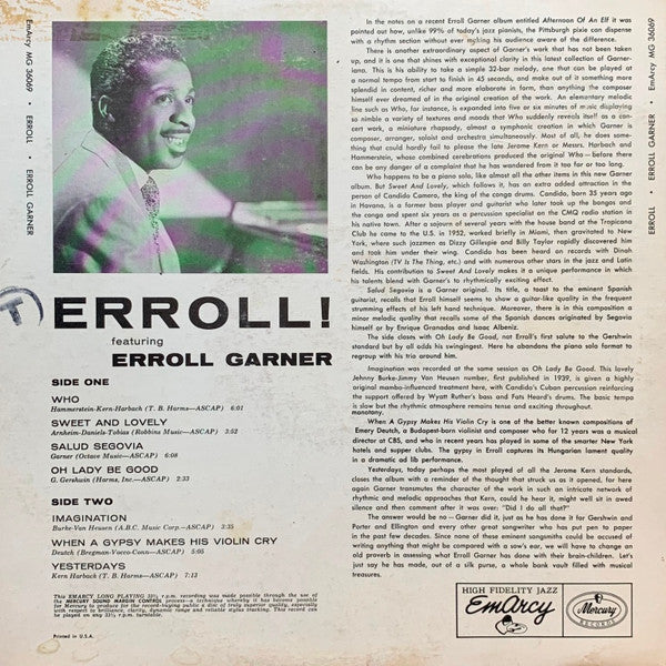 Erroll Garner : Erroll (LP, Album, Mono, RP, Ind)