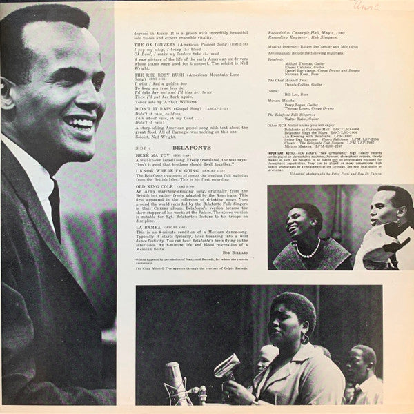 Harry Belafonte With Odetta ~ Miriam Makeba ~ The Chad Mitchell Trio ~ The Belafonte Folk Singers : Belafonte Returns To Carnegie Hall (2xLP, Album, RP, Hol)