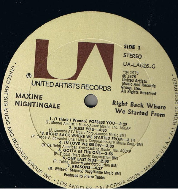 Maxine Nightingale : Right Back Where We Started From (LP, Album, All)