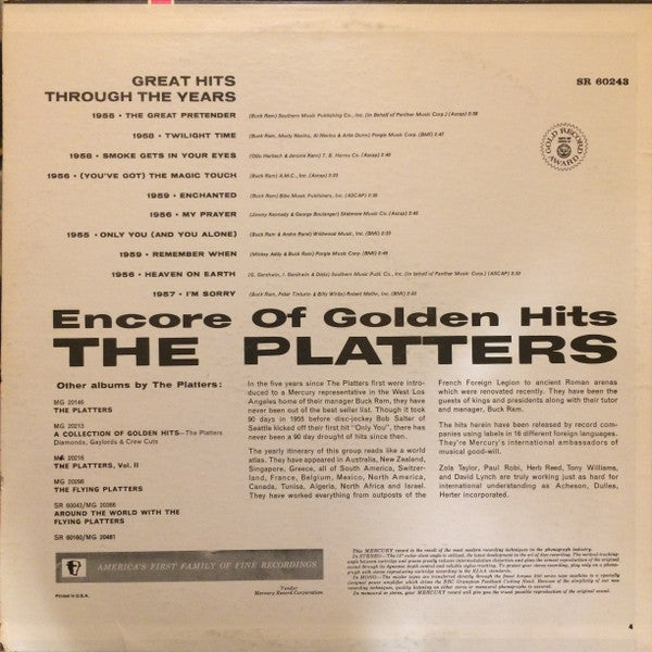 The Platters : Encore Of Golden Hits (LP, Comp, RE, Ter)