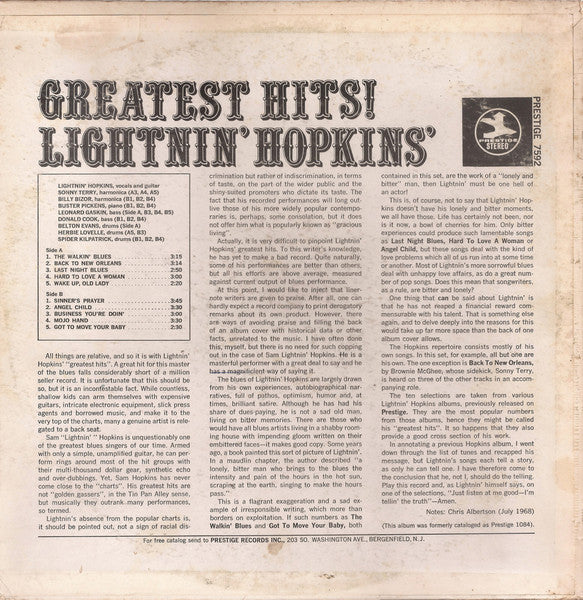 Lightnin' Hopkins : Greatest Hits! (LP, Comp)