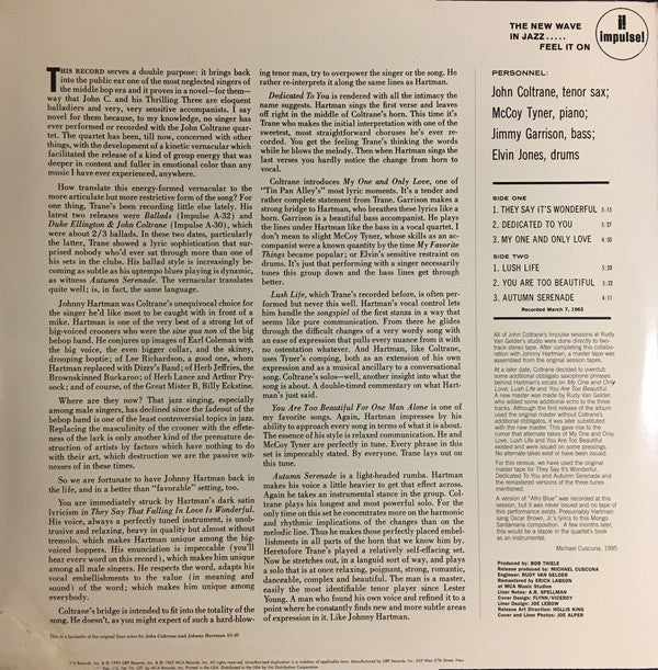 John Coltrane And Johnny Hartman : John Coltrane And Johnny Hartman (LP, Album, Ltd, RE, RM, Hea)