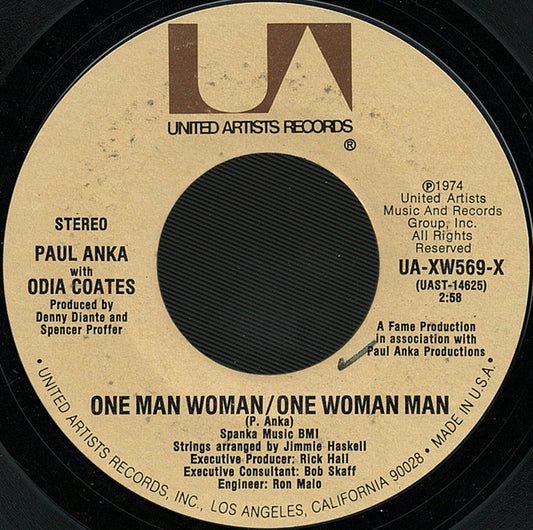 Paul Anka With Odia Coates : One Man Woman / One Woman Man (7", Single, Styrene, Pit)