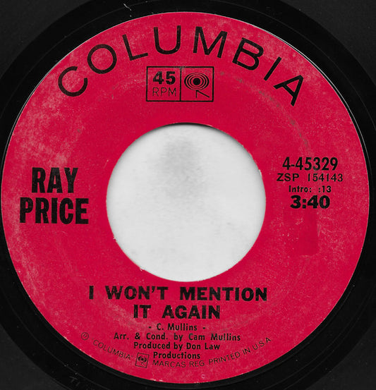 Ray Price : I Won't Mention It Again (7", Single, Ter)