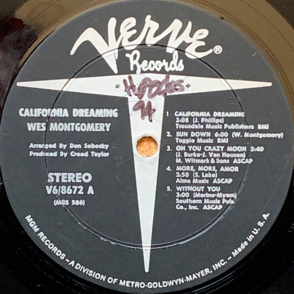 Wes Montgomery : California Dreaming (LP, Album, MGM)