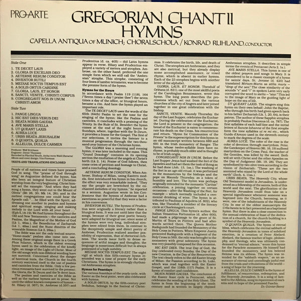 Capella Antiqua Of Munich*, Konrad Ruhland : Gregorian Chant II: Hymns (LP)