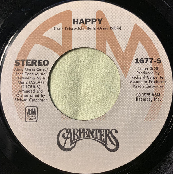Carpenters : Only Yesterday / Happy (7", Single, Styrene, Pit)