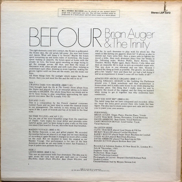 Brian Auger & The Trinity : Befour (LP, Album, Hol)