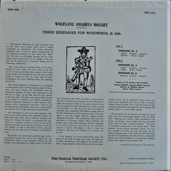 Freiburg Wind Ensemble* : Three Serenades For Woodwinds, K. 439b (LP, Album)