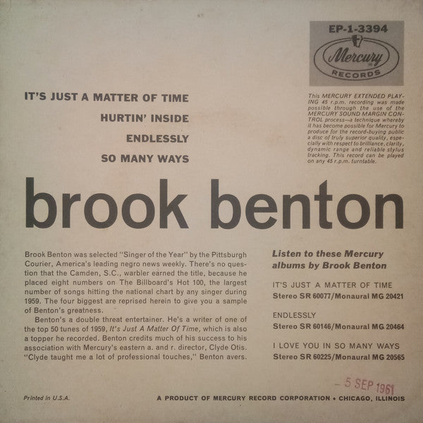 Brook Benton : It's Just A Matter Of Time (7", EP)