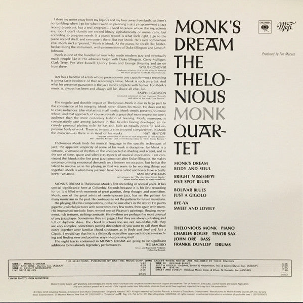 The Thelonious Monk Quartet : Monk's Dream (2x12", Album, RE, RM, 180 + Box, Ltd, Num)
