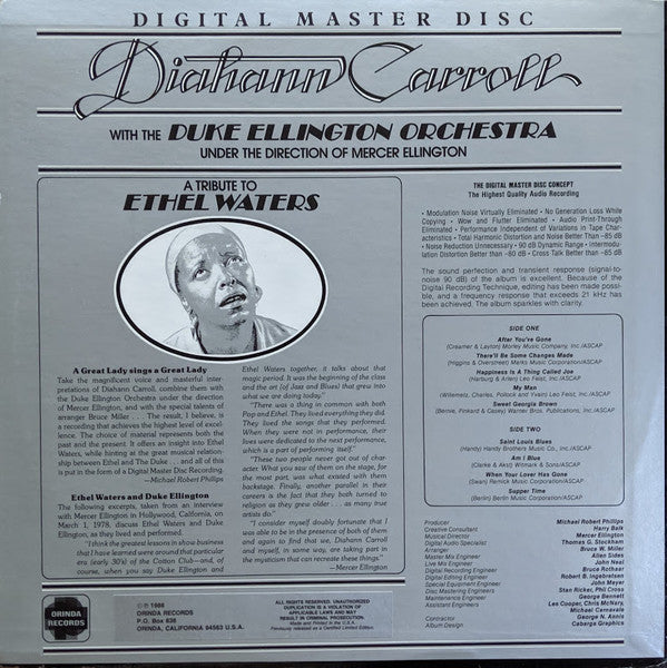 Diahann Carroll With The Duke Ellington Orchestra Under The Direction Of Mercer Ellington : A Tribute To Ethel Waters (LP, Album, RP, Emb)