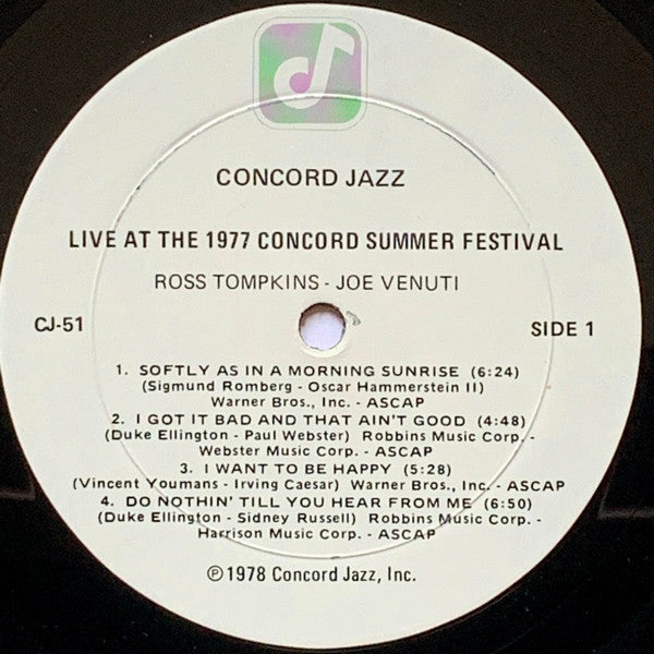 Ross Tompkins, Joe Venuti, Ray Brown, Scott Hamilton, Jake Hanna : Live At Concord '77 (LP)