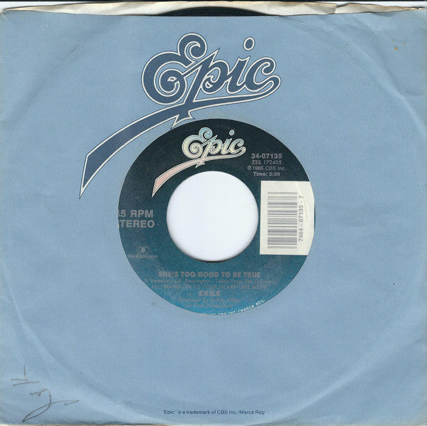 Exile (7) : She's Too Good To Be True / Promises, Promises (7", Single, Styrene, Car)