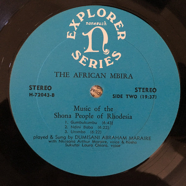 Dumisani Abraham Maraire : The African Mbira - Music Of The Shona People Of Rhodesia (LP)