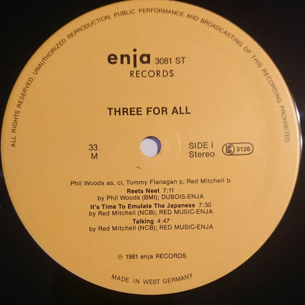 Phil Woods / Tommy Flanagan / Red Mitchell : Three For All (LP, Album)