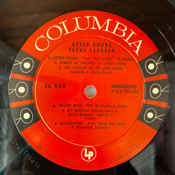 Sarah Vaughan : After Hours With Sarah Vaughan (LP, Album, Mono, RP)