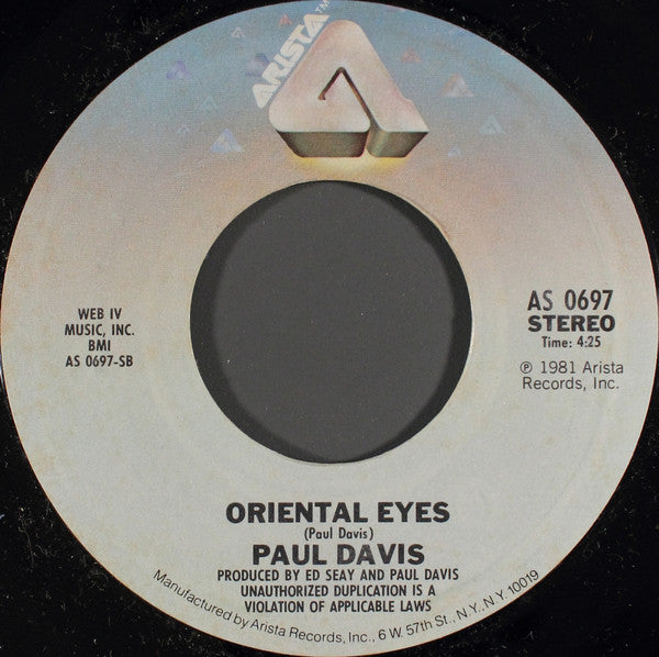 Paul Davis (3) : Love Or Let Me Be Lonely / Oriental Eyes (7", Single, Styrene, Pit)